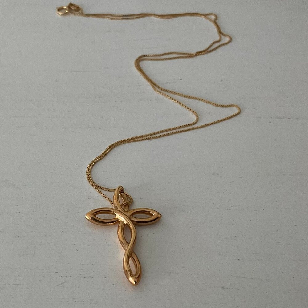 Unique 18k Solid Gold Infinity Cross With Chain N… - image 1